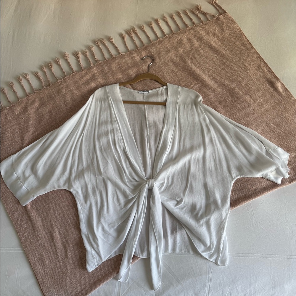 Elegant White Tie-Front Top Cover up